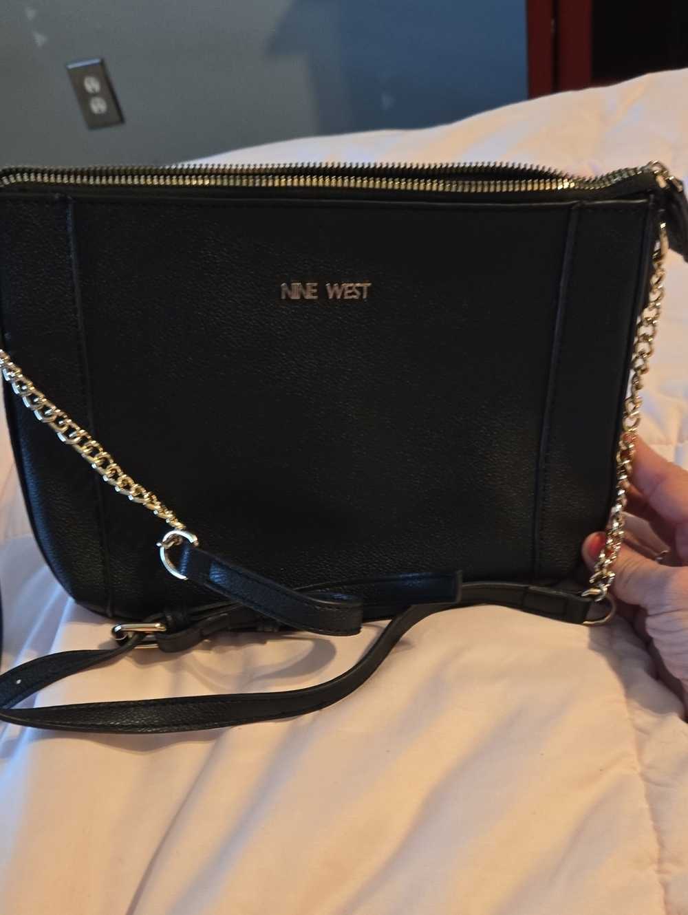 Nine West Black Crossbody with Gold Chain Strap
